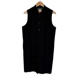 Harve Benard Black Sleeveless Button Front Vest Dress Jumper Wool 14 Vintage